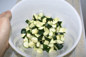 Zuchinni chunks ready for the food processor